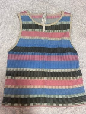 Anthropologie Multicolor Ribbed Stripe Tank Top - Pink, Blue, Black, Cream